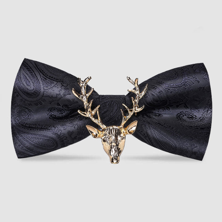 Paisley Weihnachts-Elchkopf-Dekor Fliege für Herren - Schwarz & Gold - image 7