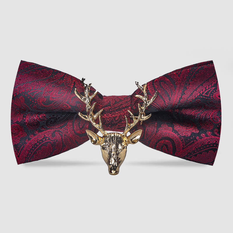 Paisley Weihnachts-Elchkopf-Dekor Fliege für Herren - Burgunder & Gold - image 0