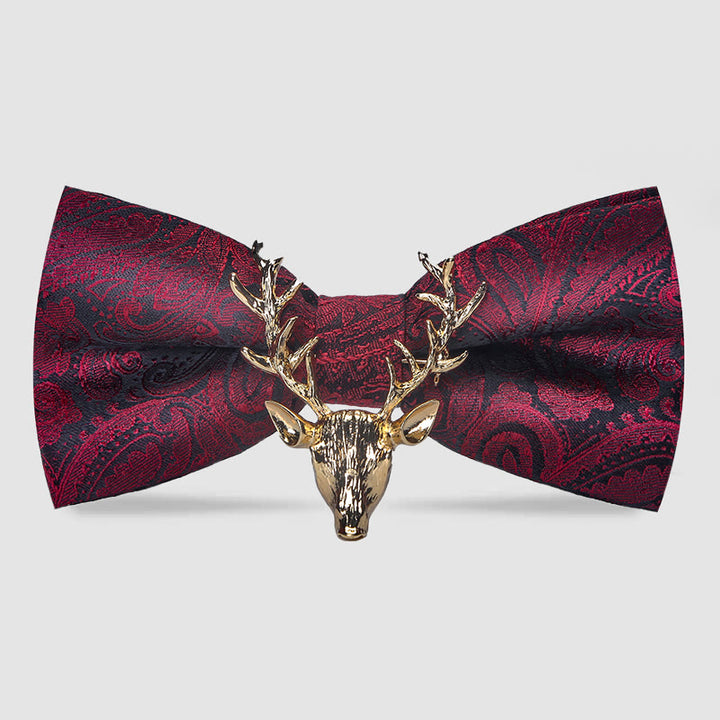 Paisley Weihnachts-Elchkopf-Dekor Fliege für Herren - Burgunder & Gold - image 0