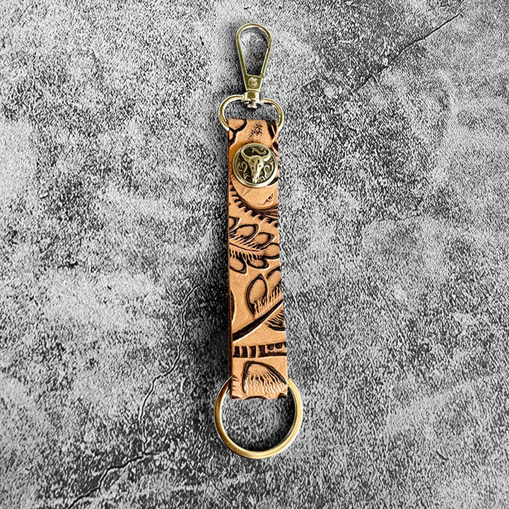 Western-Schlüsselanhänger aus echtem Leder mit Prägung - Brauner Stierkopf - image 2