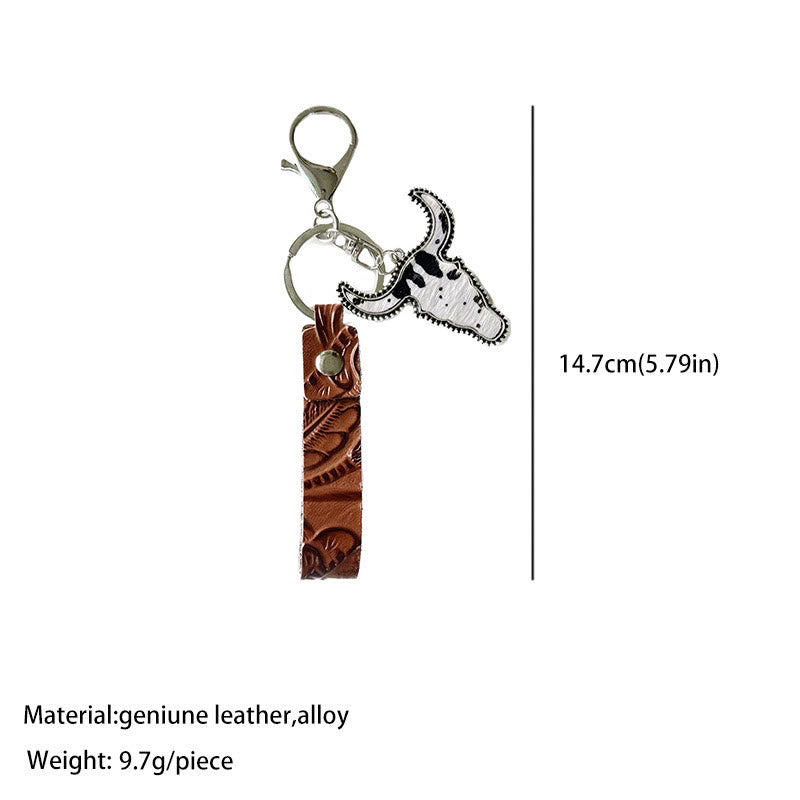 Schlüsselanhänger mit Bullenanhänger im Westernstil aus braunem Leder - image 5