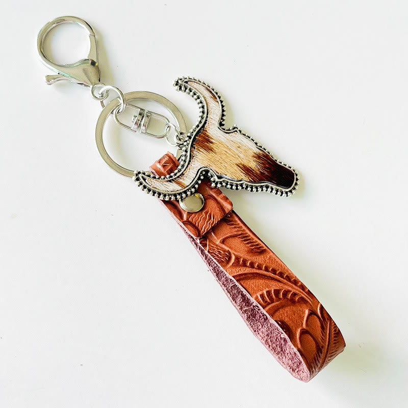 Schlüsselanhänger mit Bullenanhänger im Westernstil aus braunem Leder - Stil Nr. 4 - image 4