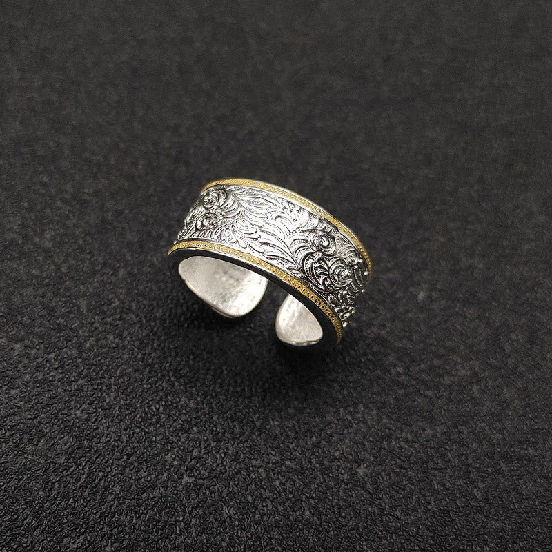 Verstellbarer Ring mit Grasmuster in Gold und Silber - Gold und Silber - Einstellbar - image 0