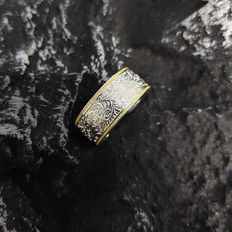 Verstellbarer Ring mit Grasmuster in Gold und Silber - image 1