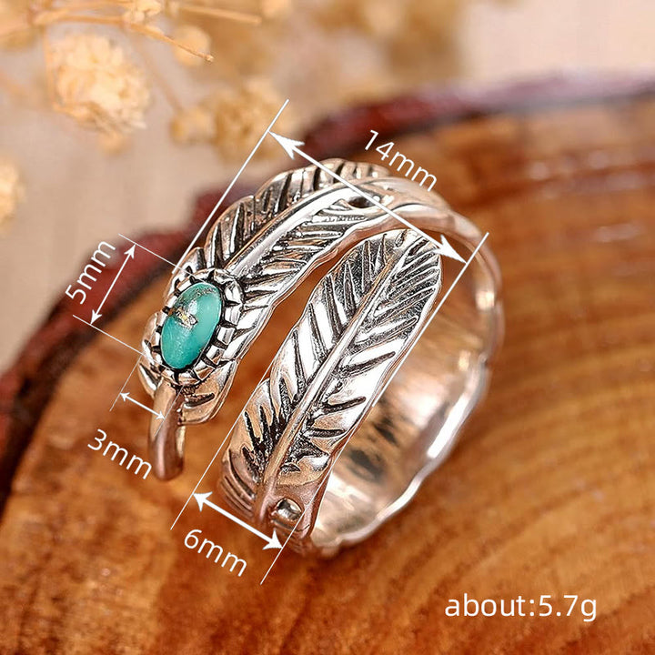 Silberner Ring mit eingelegter türkisfarbener Feder im Bohème-Stil - image 5