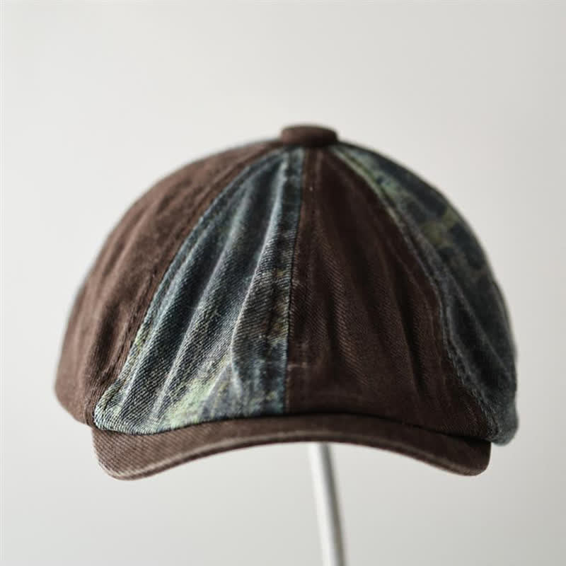 Achteckige Baskenmütze im Retro-Denim-Farbblockdesign - image 2
