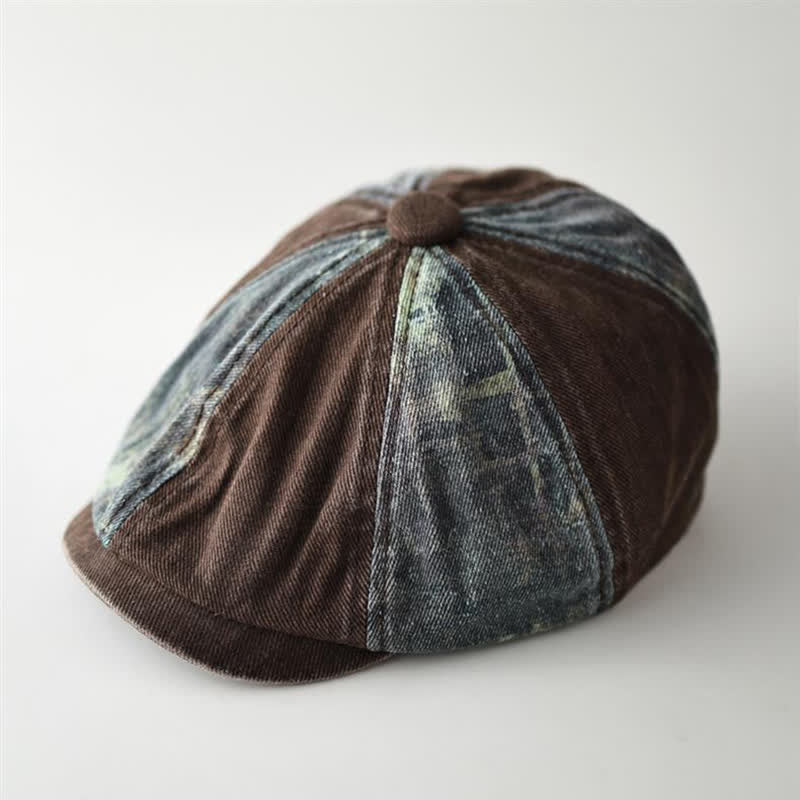 Achteckige Baskenmütze im Retro-Denim-Farbblockdesign - image 3