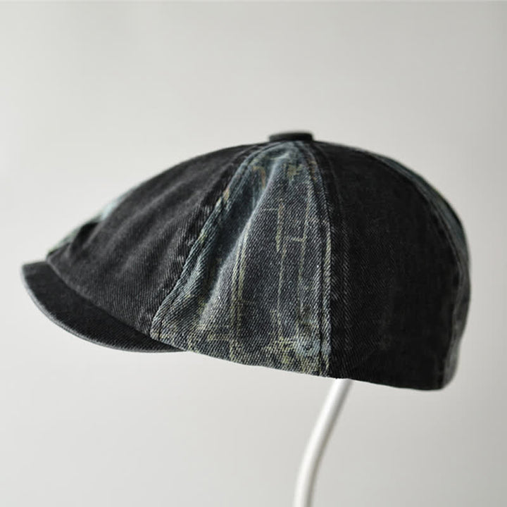 Achteckige Baskenmütze im Retro-Denim-Farbblockdesign - Schwarz - M (22"-22 7/8") - image 8