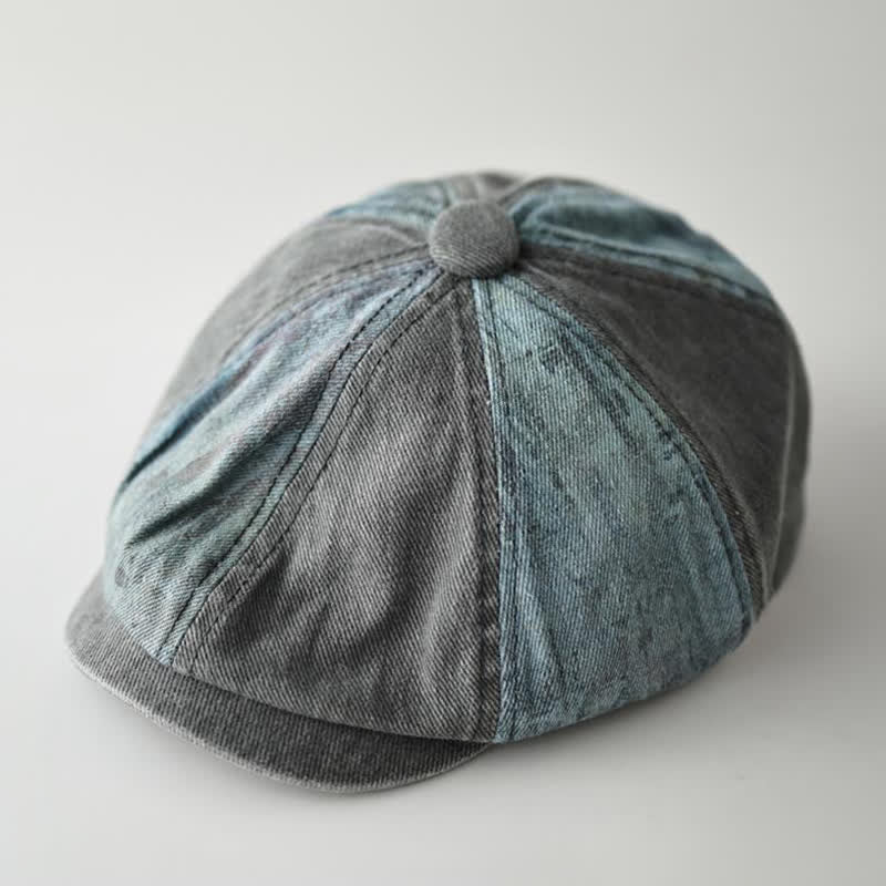 Achteckige Baskenmütze im Retro-Denim-Farbblockdesign - image 6
