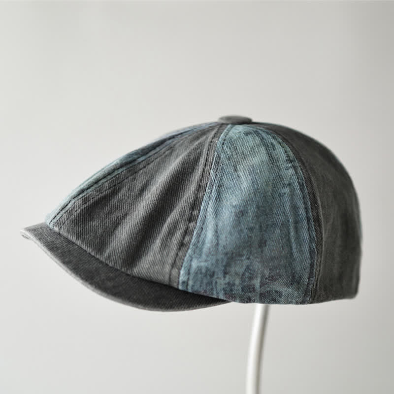 Achteckige Baskenmütze im Retro-Denim-Farbblockdesign - Grau - M (22"-22 7/8") - image 5