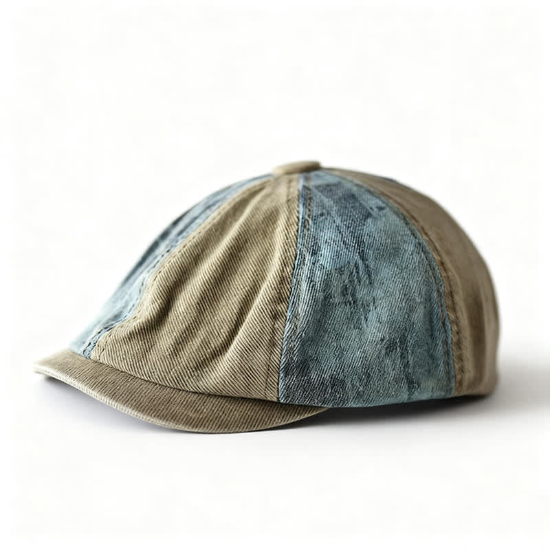 Achteckige Baskenmütze im Retro-Denim-Farbblockdesign - Khaki - M (22"-22 7/8") - image 0