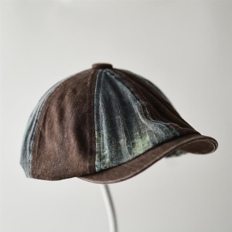 Achteckige Baskenmütze im Retro-Denim-Farbblockdesign - image 4