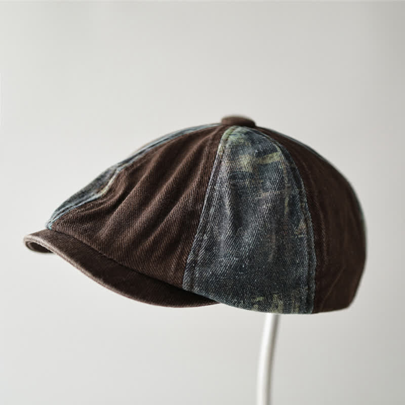 Achteckige Baskenmütze im Retro-Denim-Farbblockdesign - Kaffeebraun - M (22"-22 7/8") - image 1