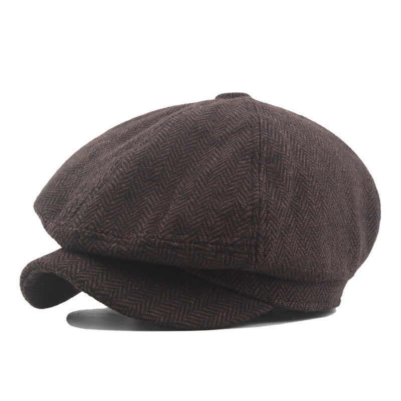Klassische achteckige Baskenmütze mit Fischgrätenmuster für mittleres Alter - Braun - L (23 1/4"-23 5/8") - image 1