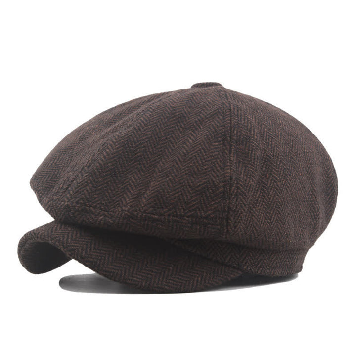 Klassische achteckige Baskenmütze mit Fischgrätenmuster für mittleres Alter - Braun - L (23 1/4"-23 5/8") - image 1