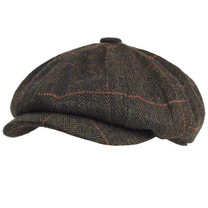 Achteckige Baskenmütze aus warmer Wollmischung mit Fischgrätenmuster und Karomuster - Kaffee - Einstellbar (22 1/2"-23 5/8") - image 3
