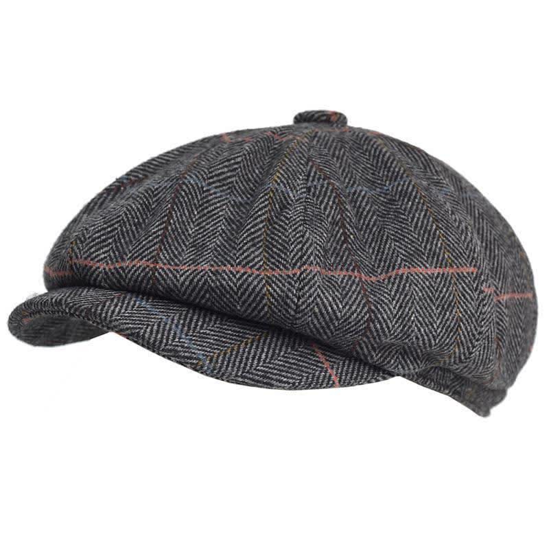 Achteckige Baskenmütze aus warmer Wollmischung mit Fischgrätenmuster und Karomuster - Grau - Einstellbar (22 1/2"-23 5/8") - image 7