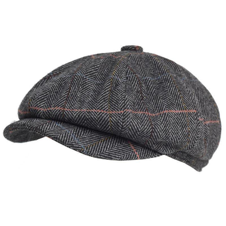 Achteckige Baskenmütze aus warmer Wollmischung mit Fischgrätenmuster und Karomuster - Grau - Einstellbar (22 1/2"-23 5/8") - image 7