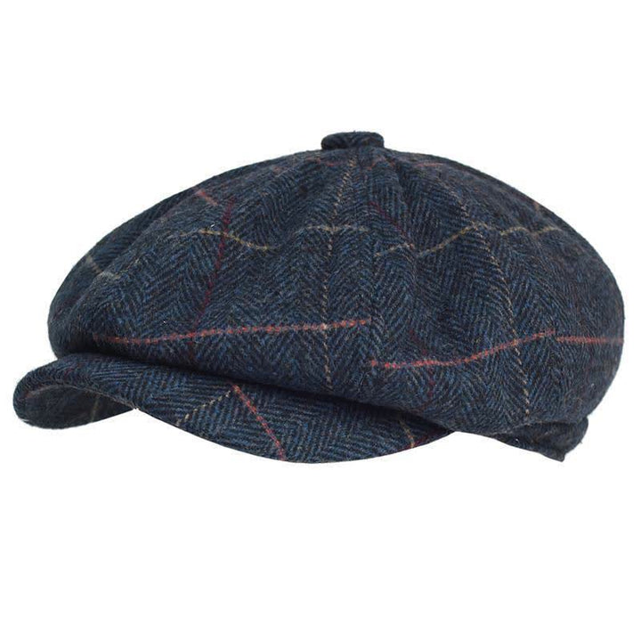 Achteckige Baskenmütze aus warmer Wollmischung mit Fischgrätenmuster und Karomuster - Marine - Einstellbar (22 1/2"-23 5/8") - image 0