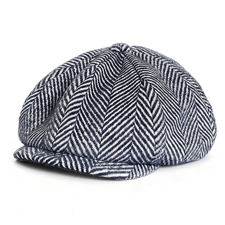 Marineblaue achteckige Wintermütze aus Wolle mit Fischgrätenmuster - Marine - XL (24"-24 1/2") - image 0