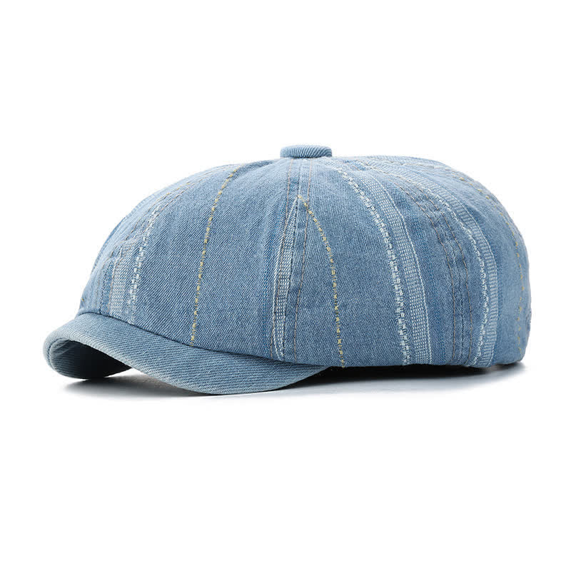 Achteckige Baskenmütze aus Denim mit gestreifter Ballonmütze - Hellblau - Einstellbar (22"-23 1/4") - image 9