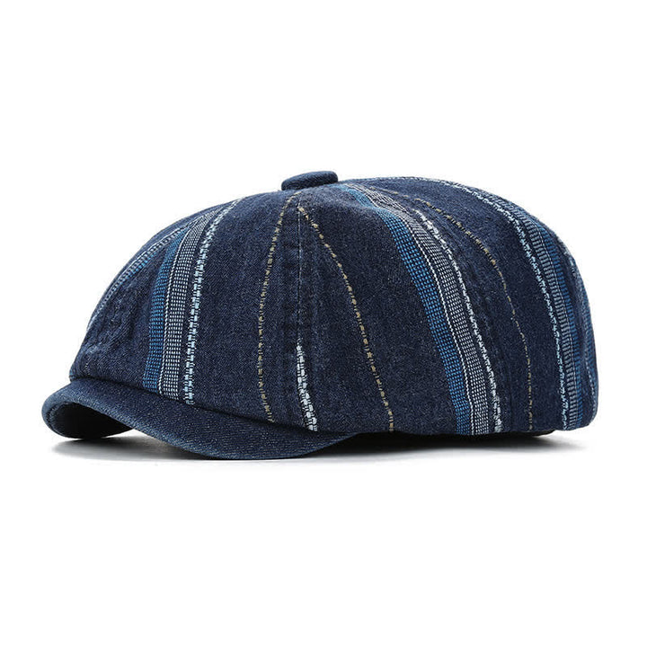 Achteckige Baskenmütze aus Denim mit gestreifter Ballonmütze - Dunkelblau - Einstellbar (22"-23 1/4") - image 0