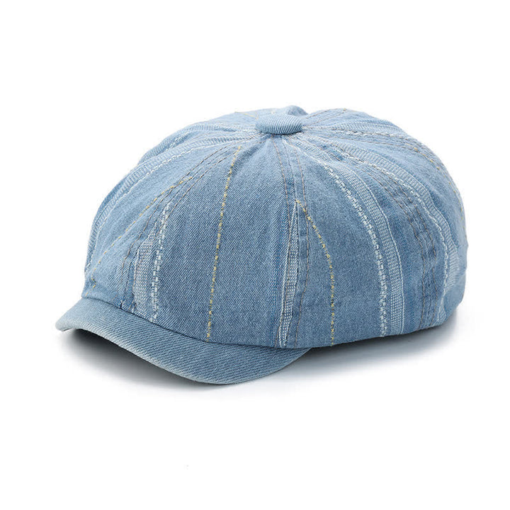 Achteckige Baskenmütze aus Denim mit gestreifter Ballonmütze - image 10