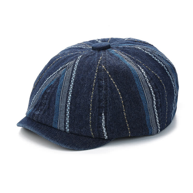 Achteckige Baskenmütze aus Denim mit gestreifter Ballonmütze - image 2