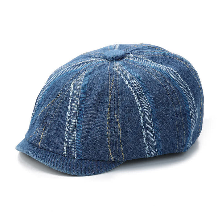Achteckige Baskenmütze aus Denim mit gestreifter Ballonmütze - image 5