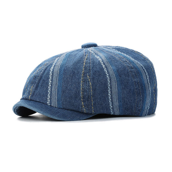 Achteckige Baskenmütze aus Denim mit gestreifter Ballonmütze - Blau - Einstellbar (22"-23 1/4") - image 3