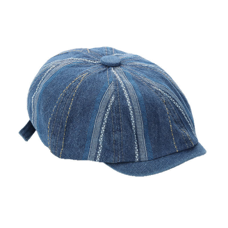 Achteckige Baskenmütze aus Denim mit gestreifter Ballonmütze - image 4
