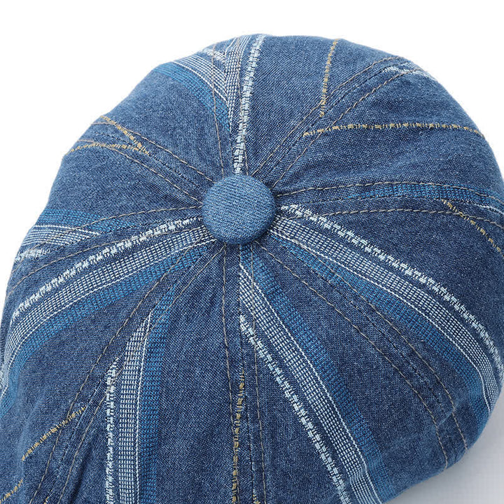 Achteckige Baskenmütze aus Denim mit gestreifter Ballonmütze - image 8
