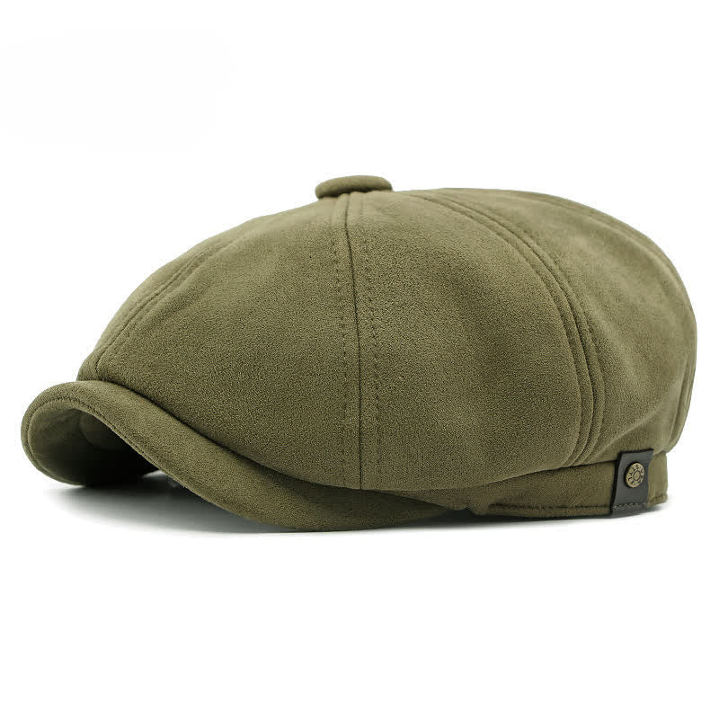 Achteckige Baskenmütze aus Wildleder im Retro-Stil in Volltonfarbe - Armeegrün - Einstellbar (21 5/8"-23 1/4") - image 13