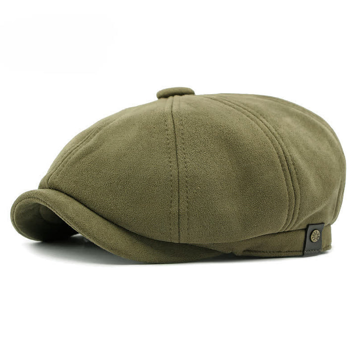 Achteckige Baskenmütze aus Wildleder im Retro-Stil in Volltonfarbe - Armeegrün - Einstellbar (21 5/8"-23 1/4") - image 13