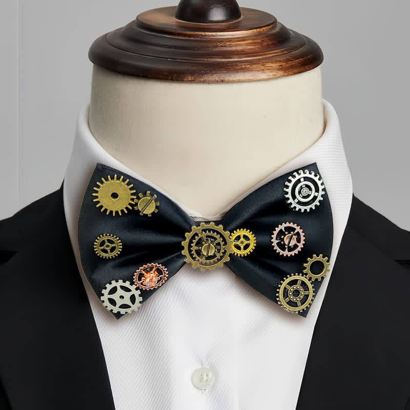 Fliege mit Steampunk-Zahnradverzierung im Industrial-Ästhetik-Stil - Schwarz - image 0