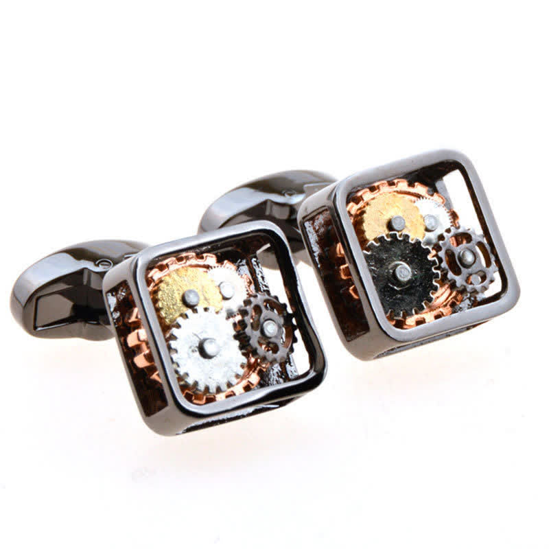 Quadratische Manschettenknöpfe für Herren im Steampunk-Stil mit mechanischer Kunst - Grau - image 5