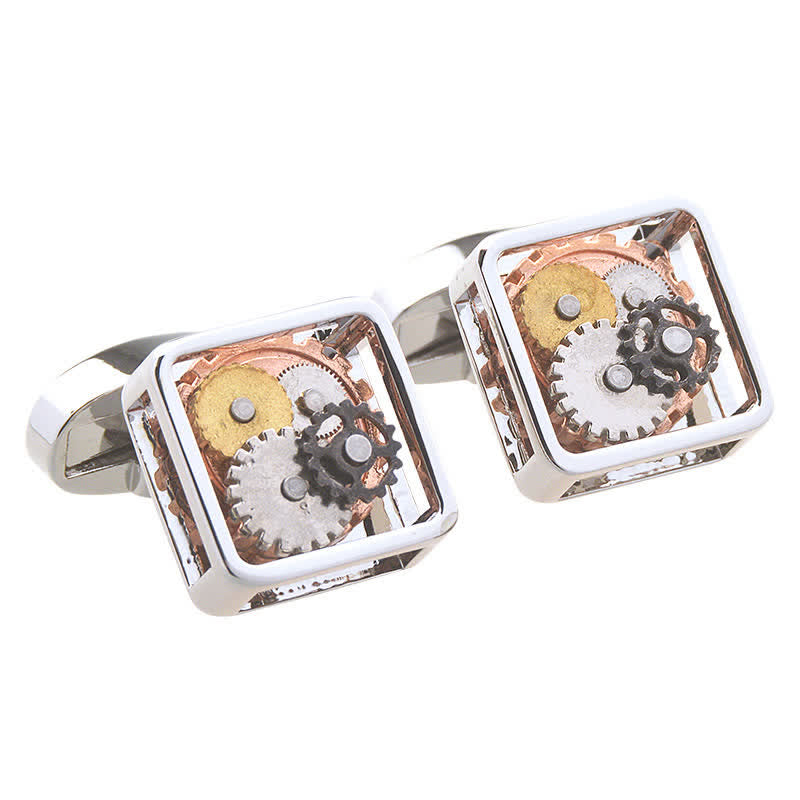 Quadratische Manschettenknöpfe für Herren im Steampunk-Stil mit mechanischer Kunst - Silber - image 0