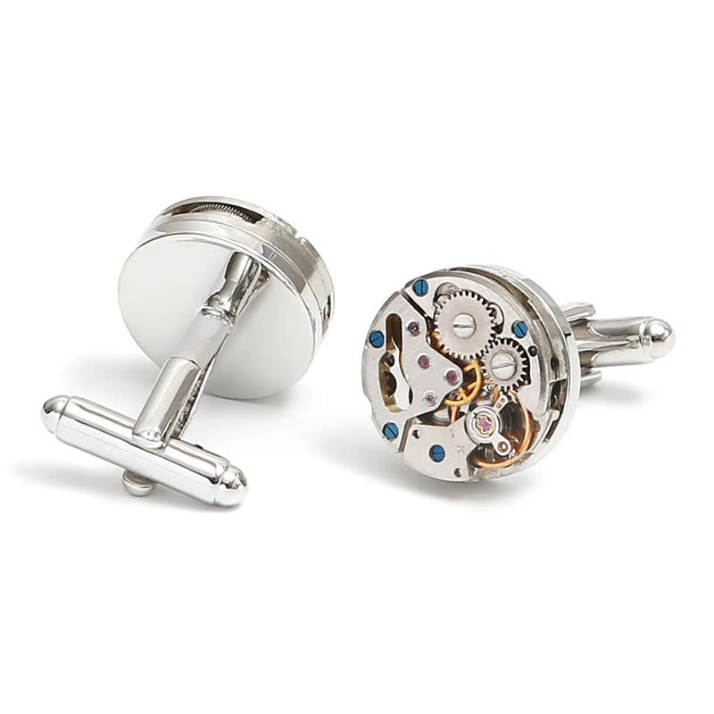 Exquisite silberne Manschettenknöpfe mit mechanischen Steampunk-Zahnrädern - Silber - image 0
