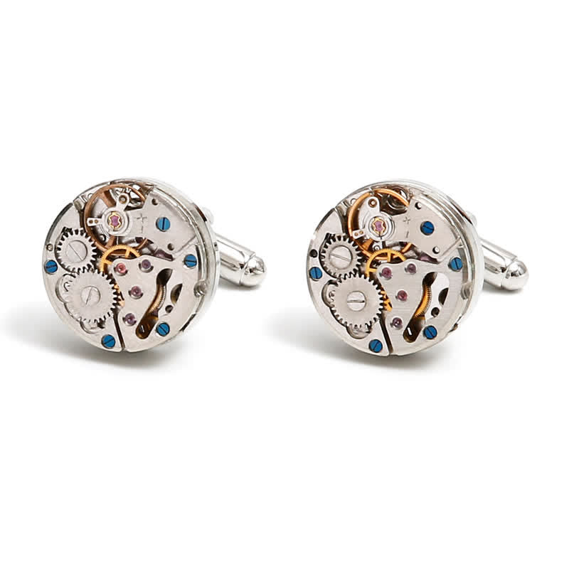 Exquisite silberne Manschettenknöpfe mit mechanischen Steampunk-Zahnrädern - image 6