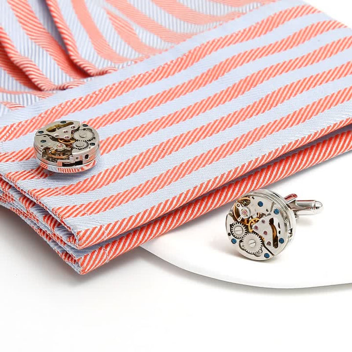 Exquisite silberne Manschettenknöpfe mit mechanischen Steampunk-Zahnrädern - image 1