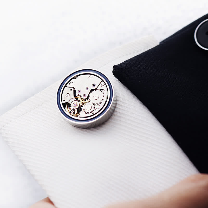 Mechanische Uhrwerke formen Steampunk-Getriebe, blaue Ring-Manschettenknöpfe - image 1