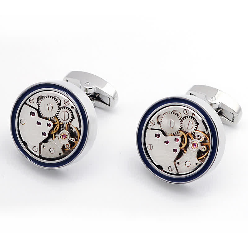 Mechanische Uhrwerke formen Steampunk-Getriebe, blaue Ring-Manschettenknöpfe - image 3