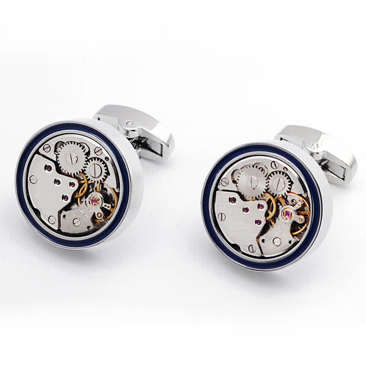 Mechanische Uhrwerke formen Steampunk-Getriebe, blaue Ring-Manschettenknöpfe - image 3