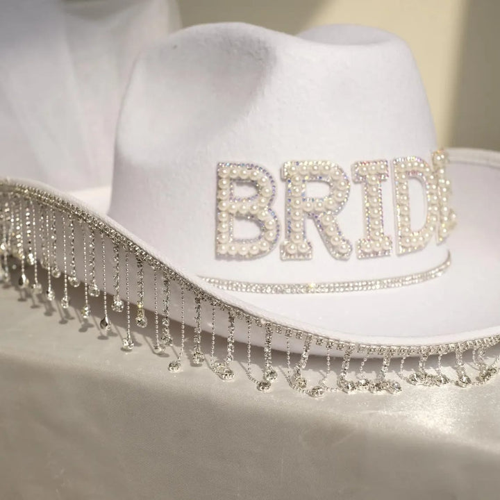 Exquisiter Cowboyhut BRIDE mit Perleneinlage und Quaste - image 0