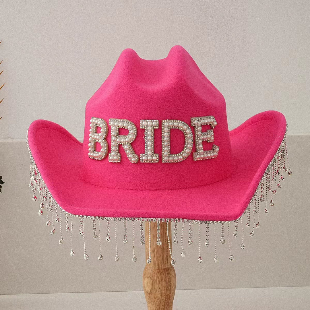 Exquisiter Cowboyhut BRIDE mit Perleneinlage und Quaste - Rot - Einstellbar (ca. 21 5/8"-23 1/4") - image 5
