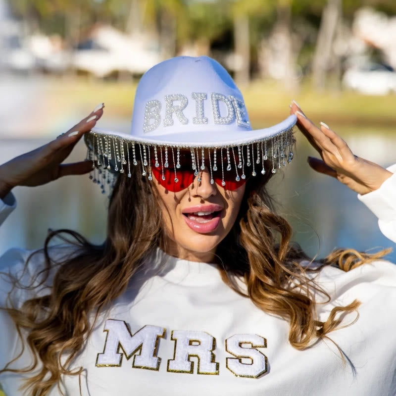 Exquisiter Cowboyhut BRIDE mit Perleneinlage und Quaste - image 1