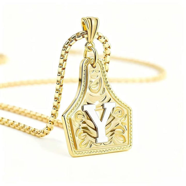 Exquisite Halskette mit geprägtem Buchstabenanhänger in Gold und Silber - Golden - Y - image 28