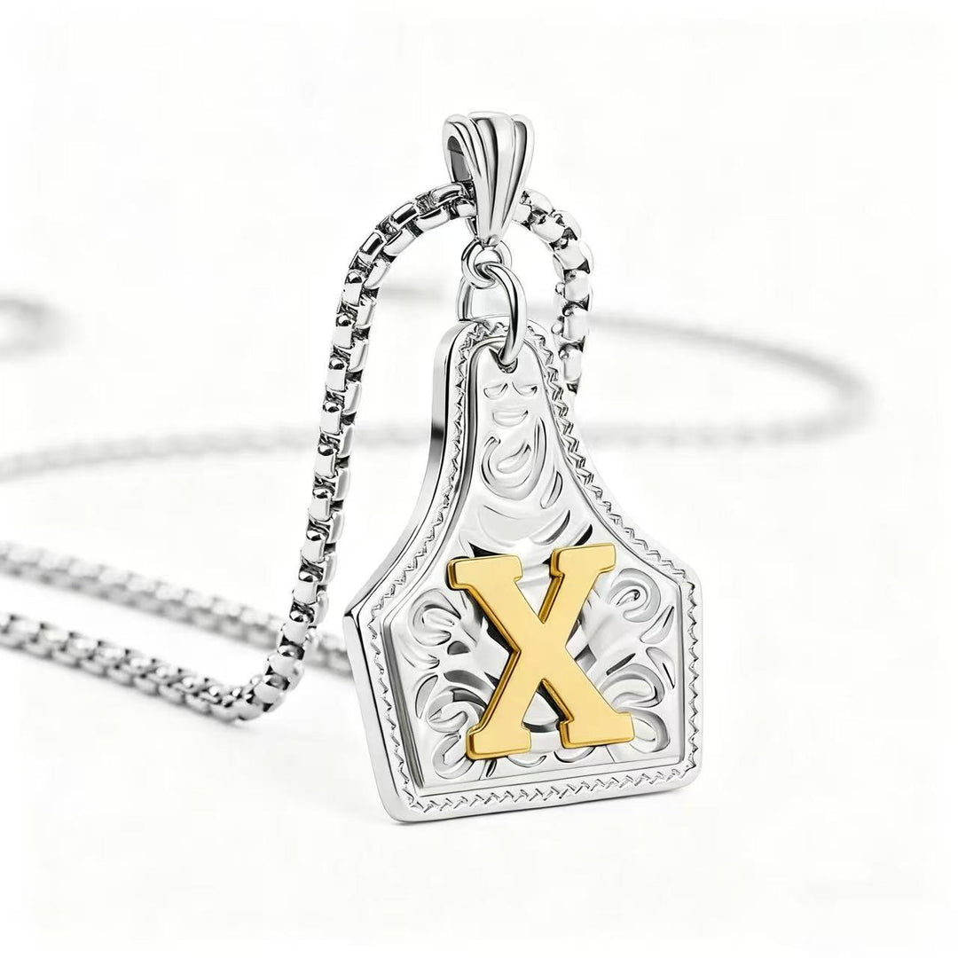 Exquisite Halskette mit geprägtem Buchstabenanhänger in Gold und Silber - Silber - X - image 53