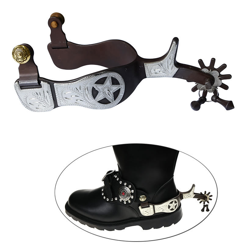 Silberne geschnitzte Cowboy-Sporen mit fünfzackigem Stern und Anhänger - image 1