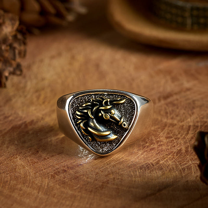 Exquisiter 3D-Pferdekopfring im Vintage-Western-Stil - Pferdekopf - image 0